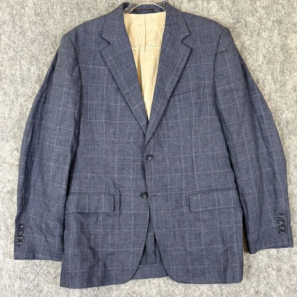 Tasso Elba Blazer Jacket Mens Blue Linen Sport Coat Summer Wedding Unstructured